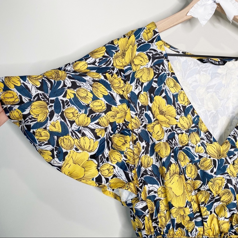 Blue and Yellow Floral Ruffle Mini Dress - Picture 4 of 8